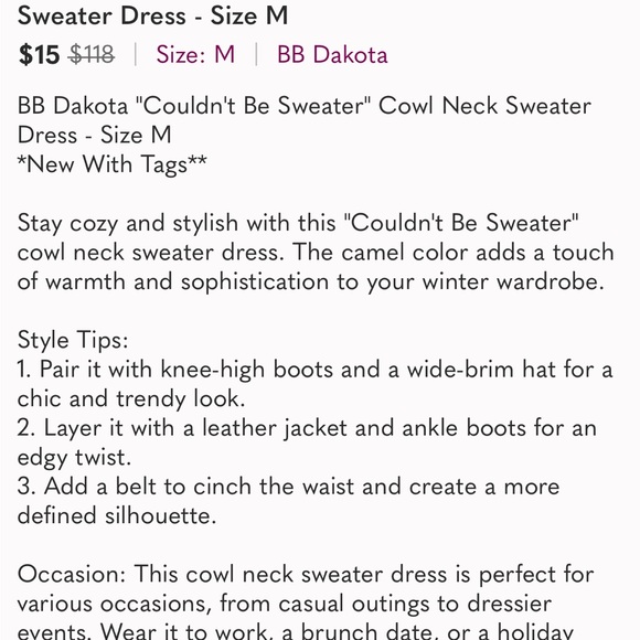 BB Dakota Couldn’t Be Sweater camel sweater dress - Picture 12 of 12